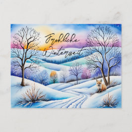 Winterlandschaft in der Abenddämmerung mit Fuchs | Postkarte