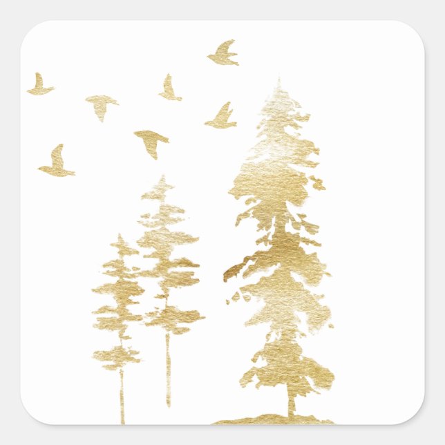 Winterlandschaft in Gold Quadratischer Aufkleber (Vorderseite)