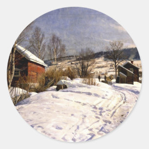 Winterlandschaft in Lillehammer, Kunstmalerei Runder Aufkleber