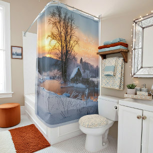 Winterlandschaft individuelle Weihnachtsfeier Duschvorhang