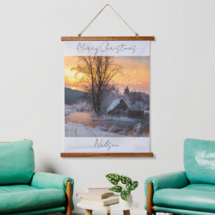Winterlandschaft individuelle Weihnachtsfeier Wandteppich Mit Holzrahmen