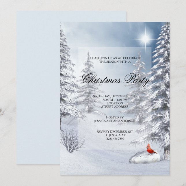 Winterlandschaft & Kardinal Weihnachts-Party Einladung (Vorne/Hinten)