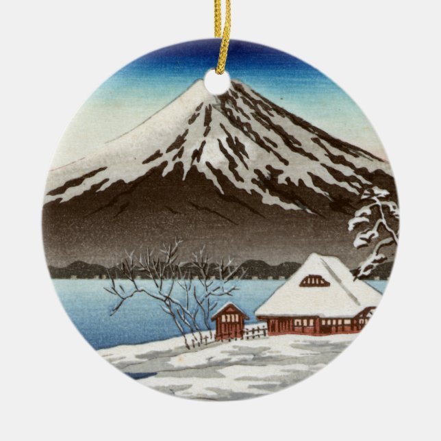 Winterlandschaft mit Ansicht vom Fujisan Keramik Ornament (Vorne)