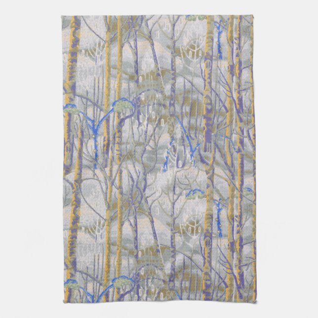 Winterlandschaft mit Birkenwald im Schnee Geschirrtuch (Vertikal)