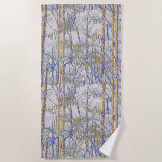 Winterlandschaft mit Birkenwald im Schnee Strandtuch (Vorderseite)