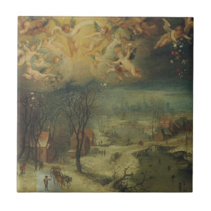 Winterlandschaft mit Dörfern Ansammlung Holz Fliese