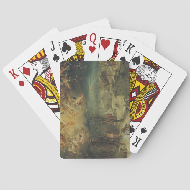 Winterlandschaft mit Dörfern Ansammlung Holz Spielkarten (Rückseite)