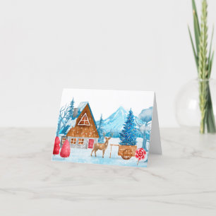 Winterlandschaft mit einem Hirsch Feiertagskarte