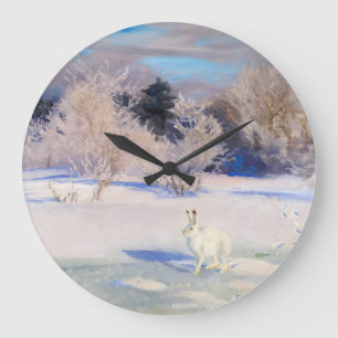 Winterlandschaft mit einem Weißen Haus von B. Lilj Große Wanduhr