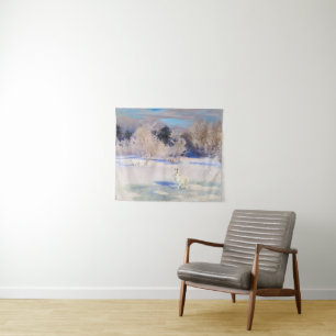 Winterlandschaft mit einem Weißen Haus von B. Lilj Wandteppich