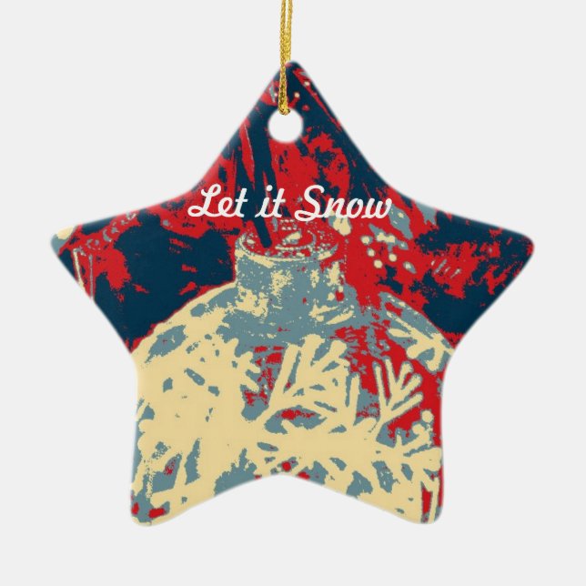 Winterlandschaft mit einzigartiger Schneeflocke Keramikornament (Vorne)