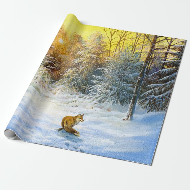 Winterlandschaft mit Fuchs im Niedergang Geschenkpapier (Ungerollt)