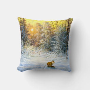Winterlandschaft mit Fuchs im Niedergang Kissen