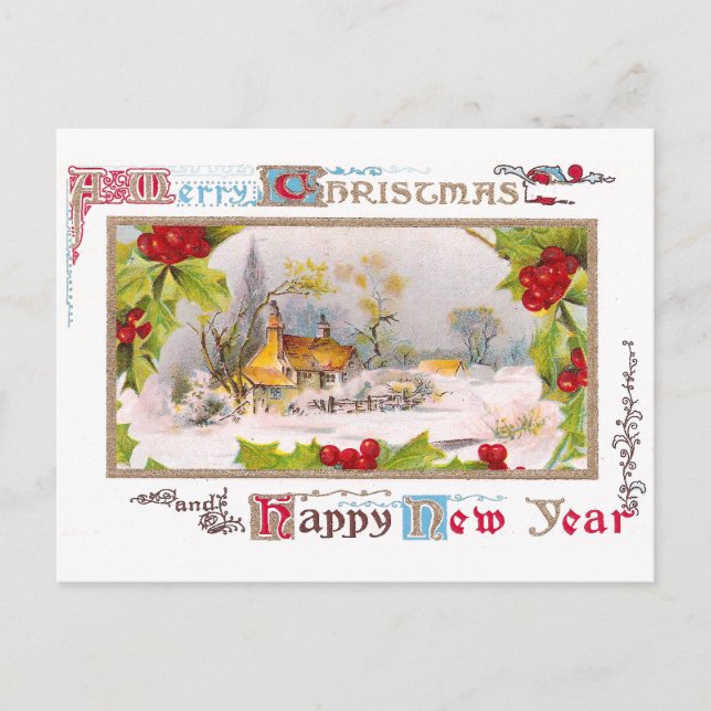 Winterlandschaft mit Holly Surround Postkarte (Vorderseite)