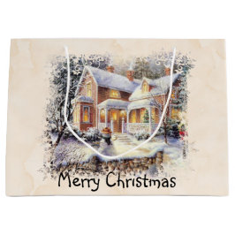 Winterlandschaft mit Hütte und Schneemann Große Geschenktüte
