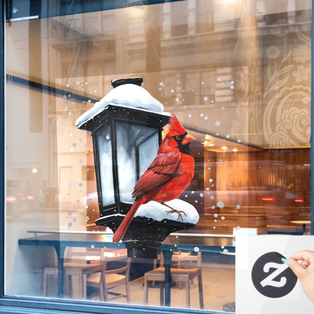 Winterlandschaft mit Kardinal Bird Urlaub Weihnach Fensteraufkleber (Café-Fenster)