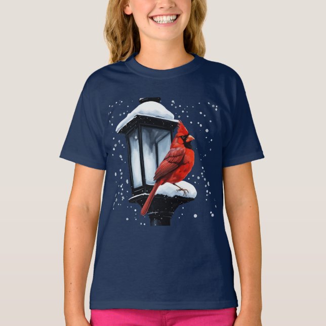 Winterlandschaft mit Kardinal Bird Urlaub Weihnach T-Shirt (Vorderseite)