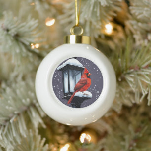 Winterlandschaft mit Kardinalvogel-Feiertagsweihna Keramik Kugel-Ornament