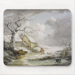 Winterlandschaft mit Männern Schneeballspiel und Mousepad