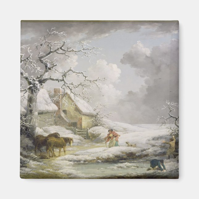 Winterlandschaft mit Männern Snowballspielen und A Magnet (Vorne)