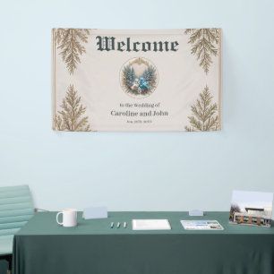Winterlandschaft mit niedlichem Vogelhochzeitpaar. Banner