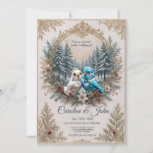Winterlandschaft mit niedlichem Vogelhochzeitpaar.
