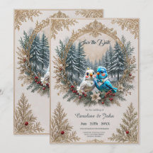 Winterlandschaft mit niedlichem Vogelhochzeitpaar.