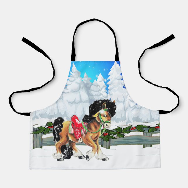 Winterlandschaft mit Pferd und Zaun frohe Weihnach Schürze (Vorderseite)