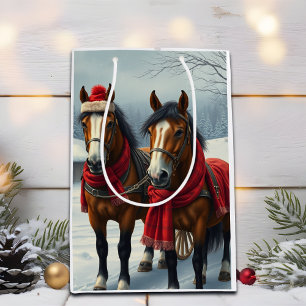 Winterlandschaft mit Pferden und Hütten Mittlere Geschenktüte