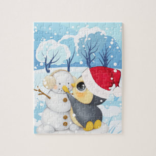 Winterlandschaft mit Pinguin und Schneemann-Kinder