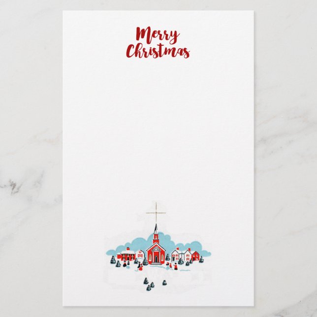 Winterlandschaft mit Roter Kirche und Weihnachtsst Briefpapier (Vorderseite)