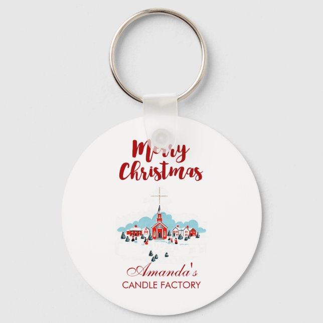 Winterlandschaft mit Roter Kirche und Weihnachtsst Schlüsselanhänger (Vorderseite)