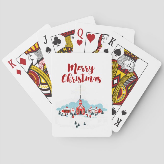 Winterlandschaft mit Roter Kirche und Weihnachtsst Spielkarten (Rückseite)