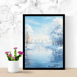 Winterlandschaft mit ruhig gefrorenem See Poster