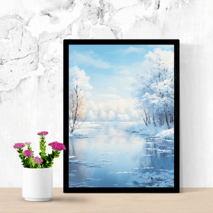 Winterlandschaft mit ruhig gefrorenem See Poster