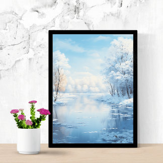 Winterlandschaft mit ruhig gefrorenem See Poster