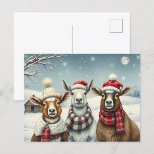 Winterlandschaft mit Schafen und Kabinen Feiertagspostkarte