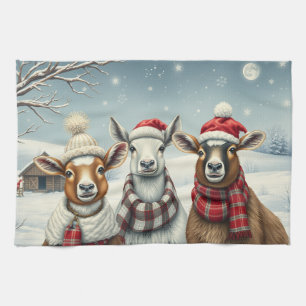 Winterlandschaft mit Schafen und Kabinen Geschirrtuch