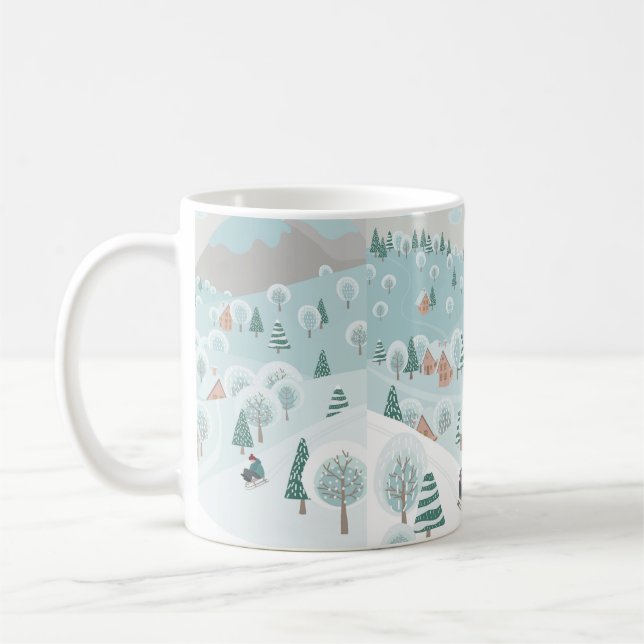 Winterlandschaft mit Schnee, Bäumen und Kindern au Kaffeetasse (Links)