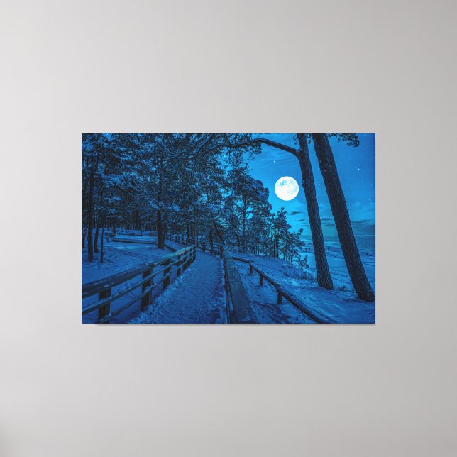 Winterlandschaft mit schneebedecktem Pinienwald Leinwanddruck (Vorderseite)