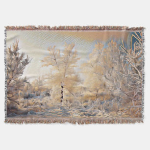 Winterlandschaft mit schneebedeckten Bäumen Aquare Decke