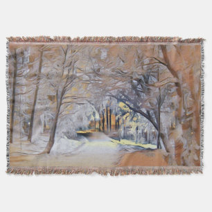 Winterlandschaft mit schneebedeckten Bäumen Aquare Decke