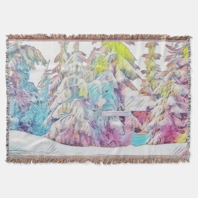 Winterlandschaft mit schneebedeckten Bäumen Aquare Decke (Vorderseite)