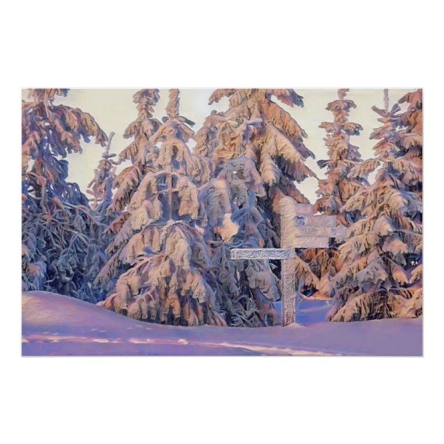 Winterlandschaft mit schneebedeckten Bäumen Aquare Poster (Vorderseite)