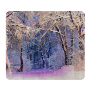 Winterlandschaft mit schneebedeckten Bäumen Aquare Schneidebrett