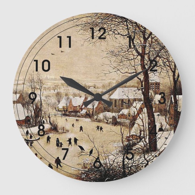 Winterlandschaft mit Skatern Große Wanduhr (Vorderseite)