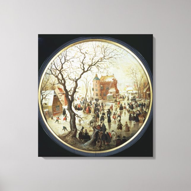 Winterlandschaft mit Skatern in der Nähe eines Sch Leinwanddruck (Vorderseite)