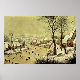Winterlandschaft mit Skatern und Vogelfalle (1565) Poster