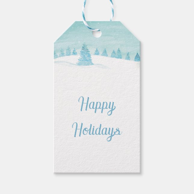Winterlandschaft mit spruce Bäume glückliche Ferie Geschenkanhänger (Vorderseite)