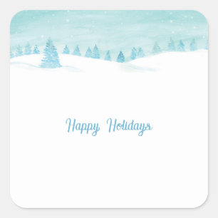 Winterlandschaft mit spruce Bäume glückliche Ferie Quadratischer Aufkleber